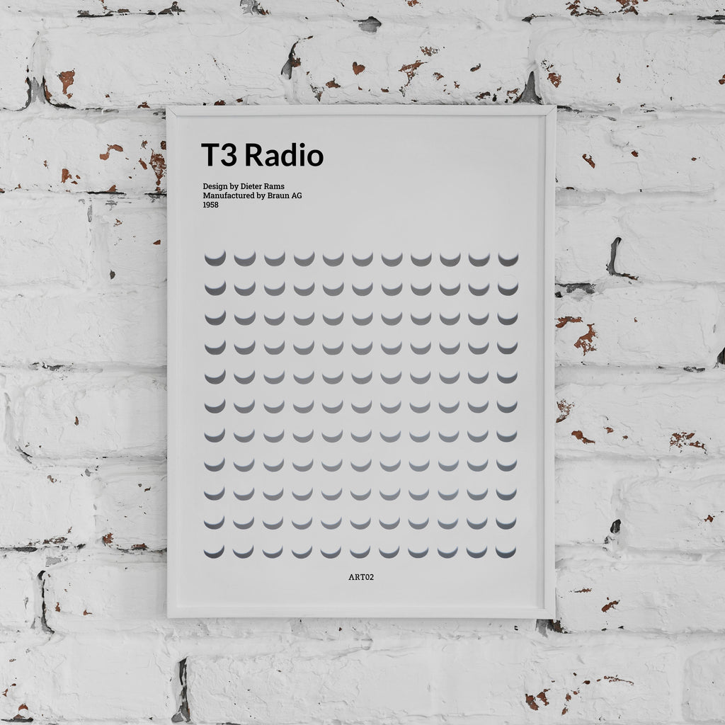 T3 Radio  – special edition poster van ART02 ingelijst hangend aan een muur